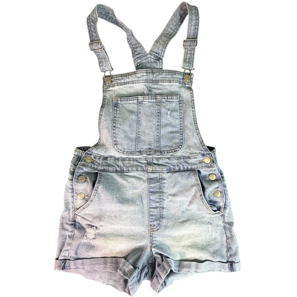 Denim‎ Shorts Overalls Blue Distressed Rolled Cuff Women's M 7 9